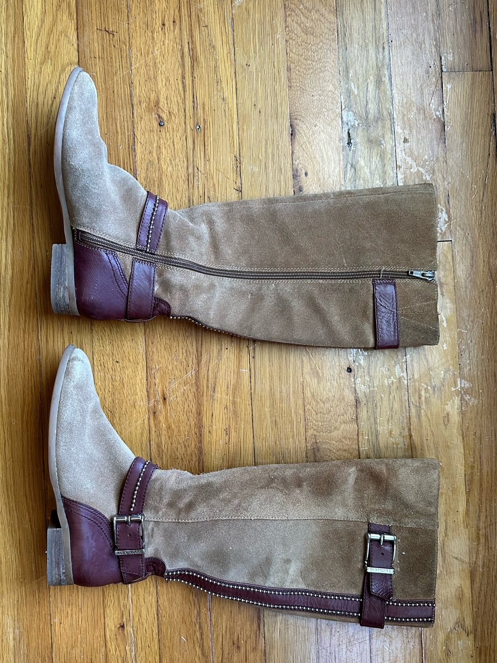 Alex Marie Two-Tone Suede Over-the-Knee Boots in Tan and Brown size 6.5